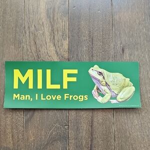 Green "MILF - Man, I Love Frogs" Magnetic Bumper Sticker, NWOT